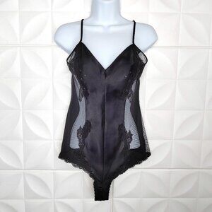 Vintage Y2K Black Teddy Lace Sequins Silky Sheer Victorias Secret 2003 Small New